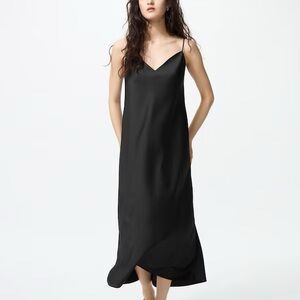 Uniqlo Black Satin Camisole Slip Dress - Size Large